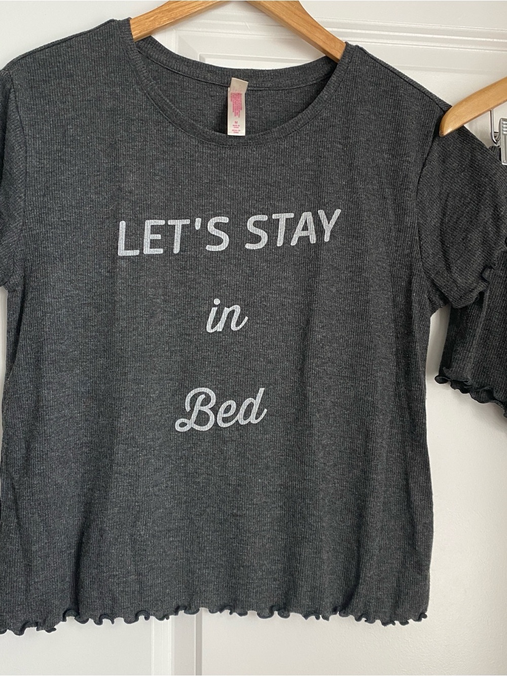 Xhilaration Women's Dark Gray 'LET'S STAY in Bed' Short Medium Pajama Set - Picture 2 of 7